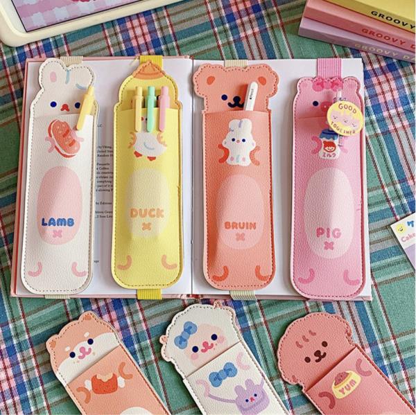 Cartoon Leather Portable Elastic Band Pencil Case