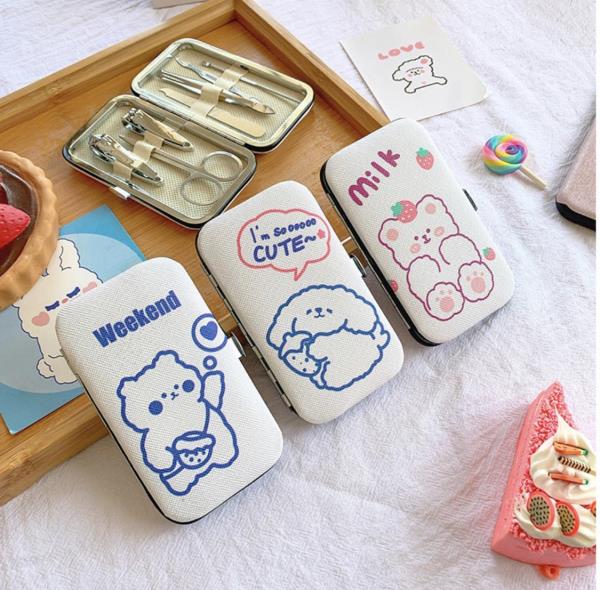 7 Pcs Cartoon Leather Manicure Nail Care Set