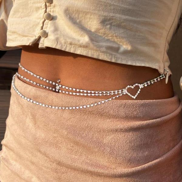 Crystal Heart Multi Layer Waist Chain