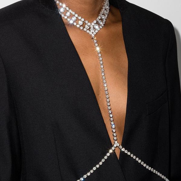 Shiny Rhinestones Grid Chest Chain