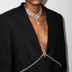 Shiny Rhinestones Grid Chest Chain