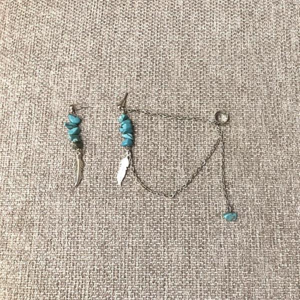 Bohemian Silver Turquoise Feather Earrings