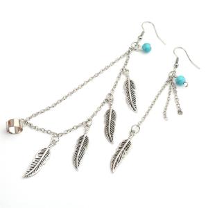 Bohemian Silver Turquoise Feather Earrings