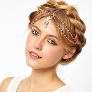 Gold Tassel Faux Pearl Head Chain