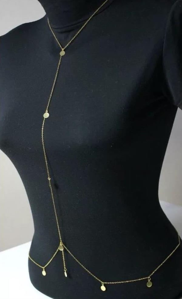 Gold Circle Bikini Necklace Chest Chain