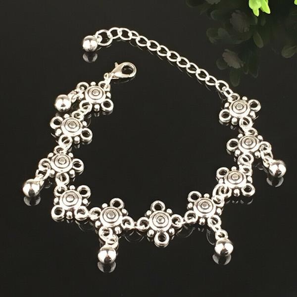 Bohemian Carved Silver Beads Anklet