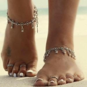 Bohemian Carved Silver Beads Anklet