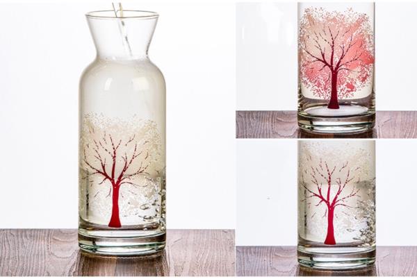 Colour Changing Cherry Blossom Glass Bottle