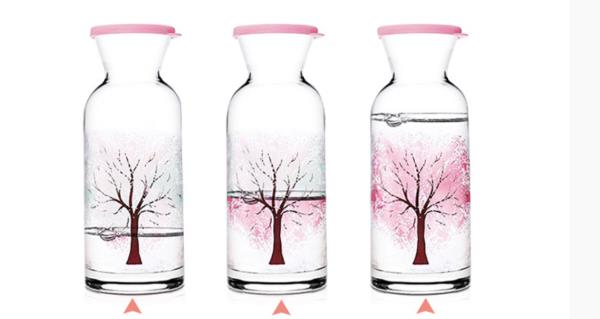 Colour Changing Cherry Blossom Glass Bottle